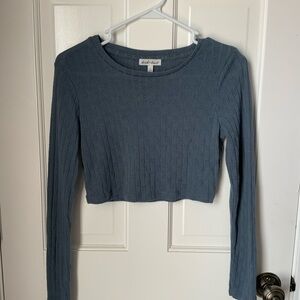 Blue Cable Knit Long Sleeve Crop Top